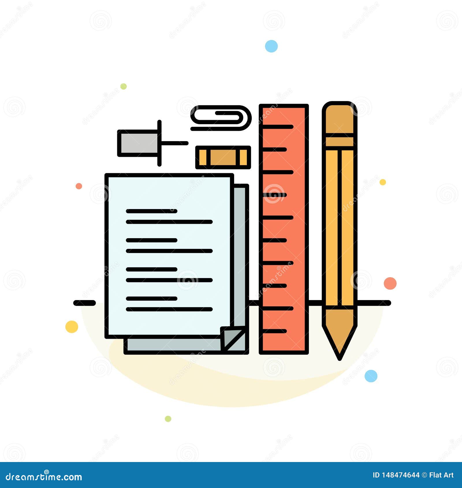 stationary, pencil, pen, notepad, pin abstract flat color icon template