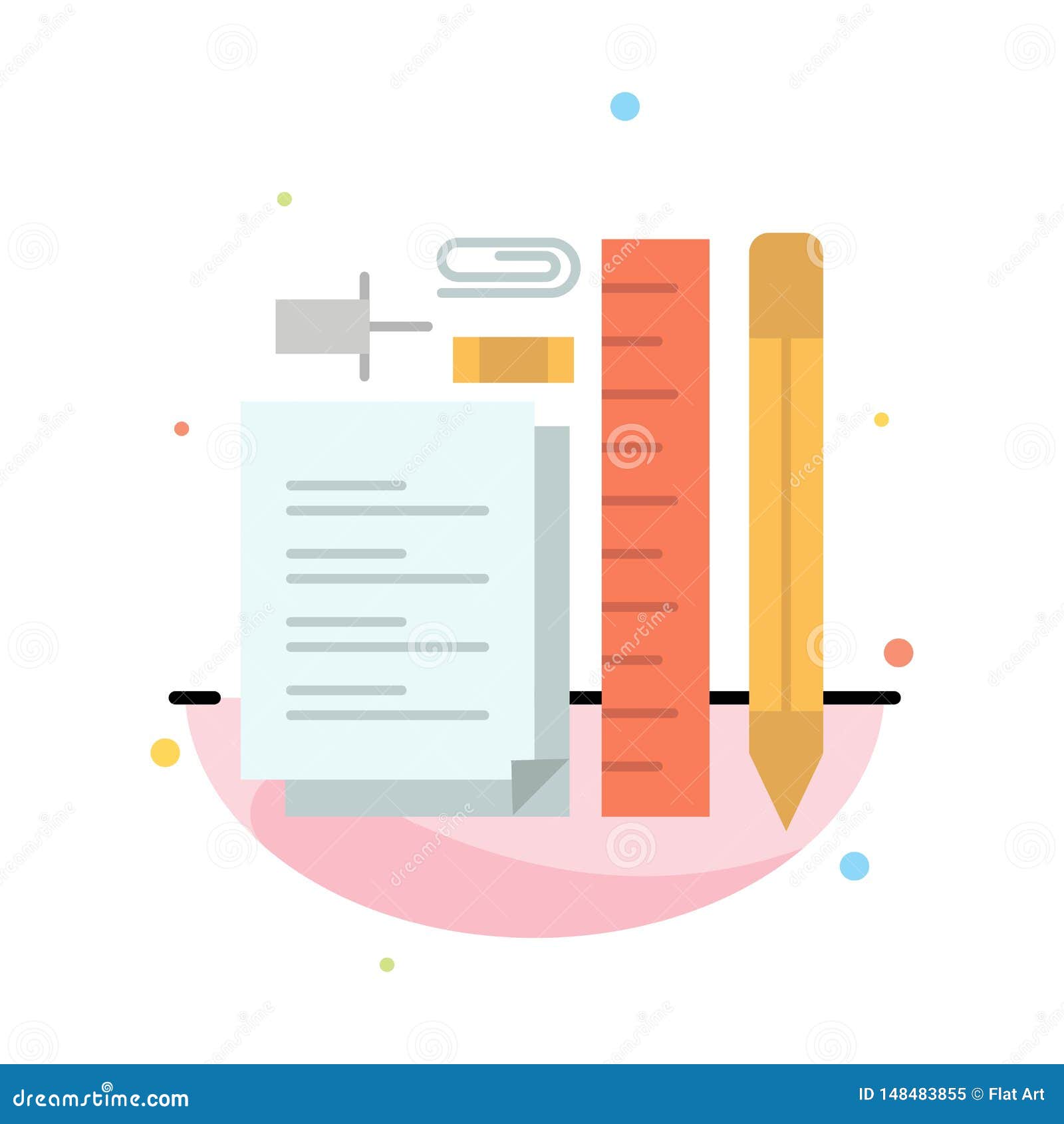 stationary, pencil, pen, notepad, pin abstract flat color icon template