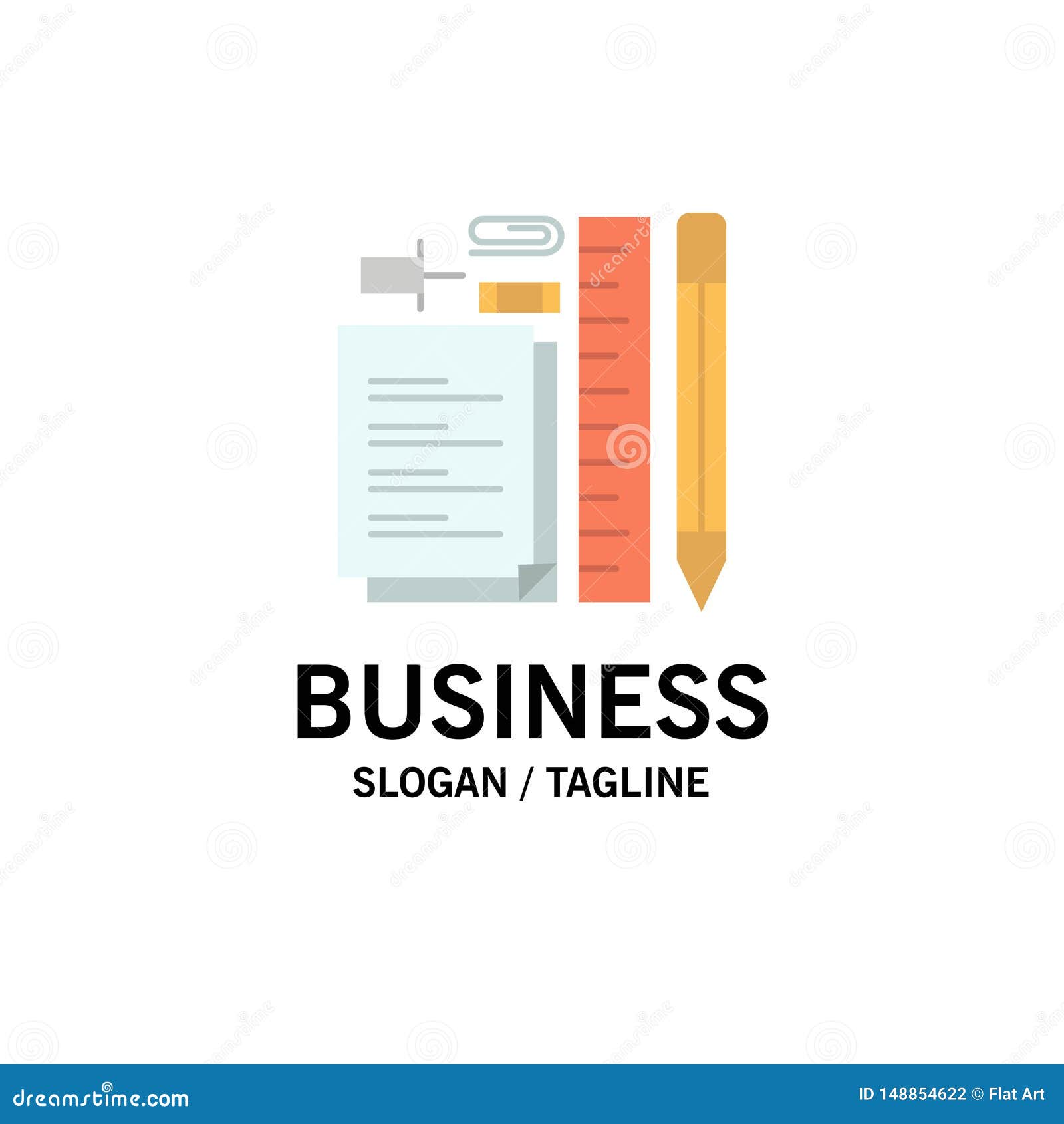 stationary, pencil, pen, notepad, pin business logo template. flat color