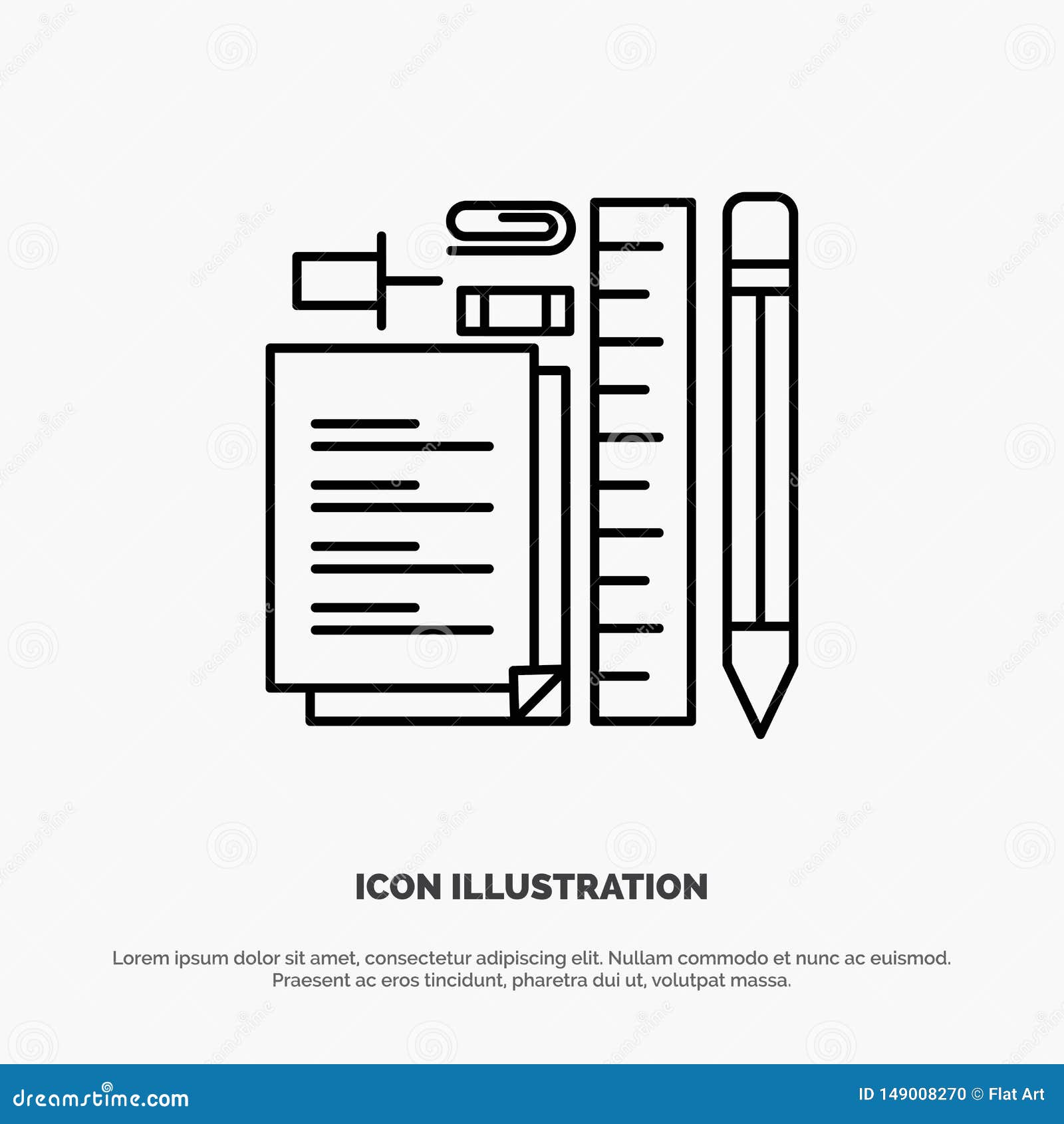stationary, pencil, pen, notepad, pin line icon 