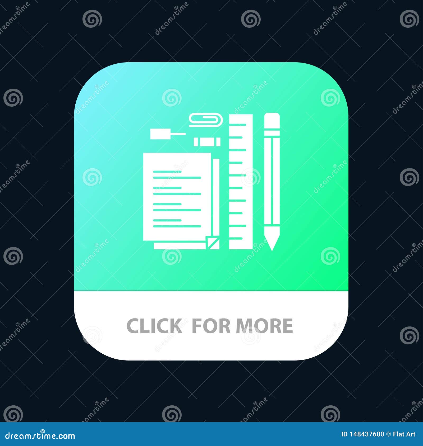 stationary, pencil, pen, notepad, pin mobile app button. android and ios glyph version