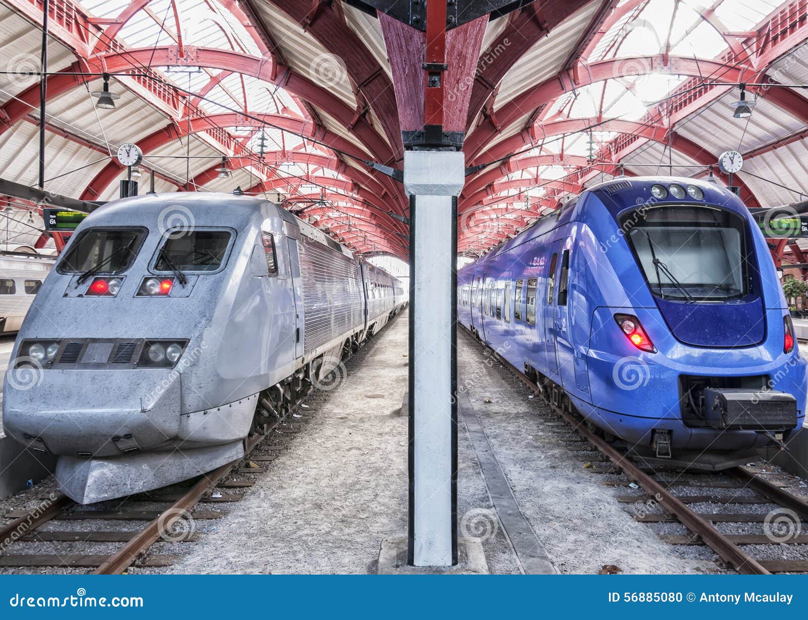 Stationary Trains stock photo. Image of high, platform 56885080