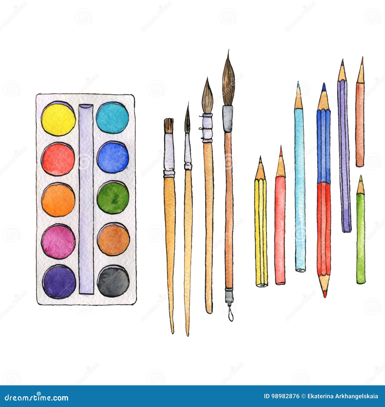 stationery, art materials, set of paint brushes