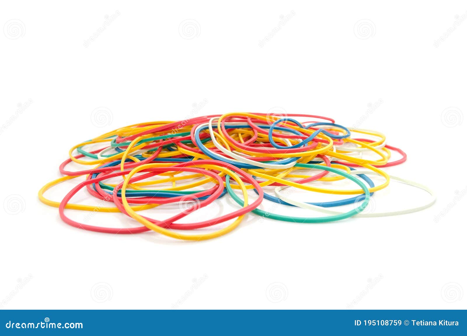 Stationery Colored Rubber Bands Isolated on White. Lots of Rubber Bands