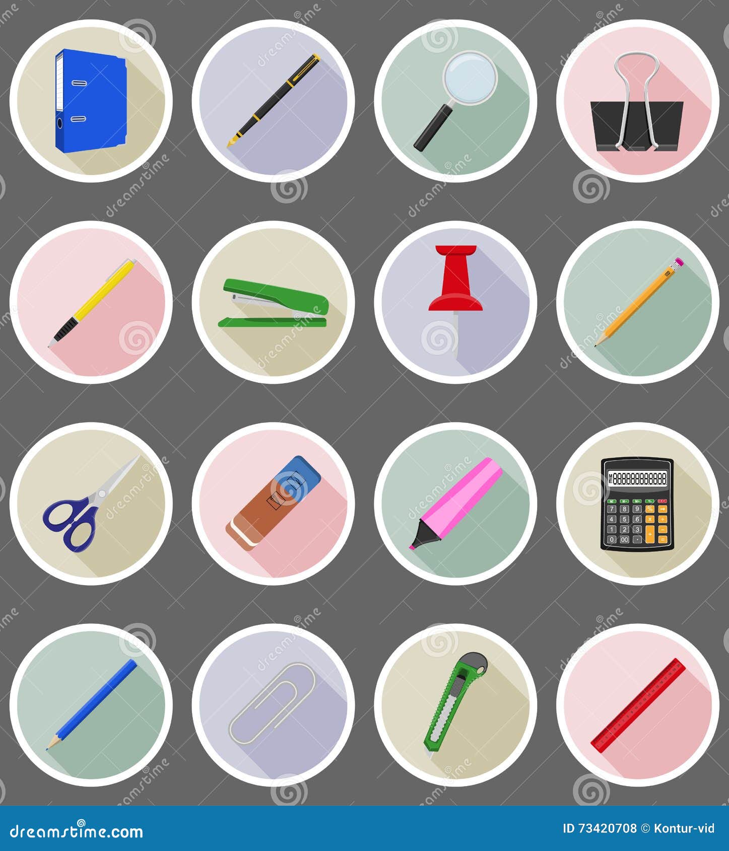 Stationery Equipment Set Flat Icons Vector Illustration Stock Vector