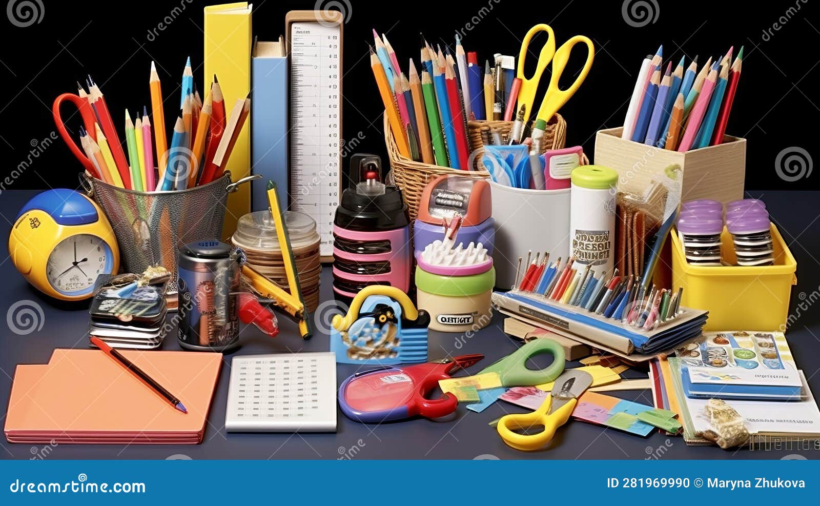 Stationery for School or Office. Various Writing Instruments Stock