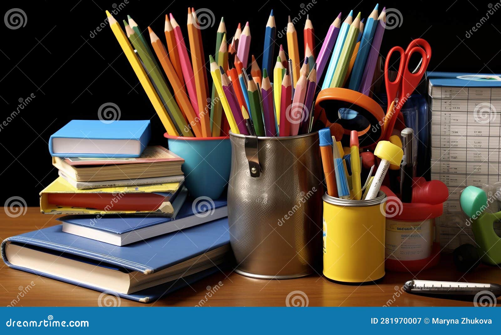 Stationery for School or Office. Various Writing Instruments Stock