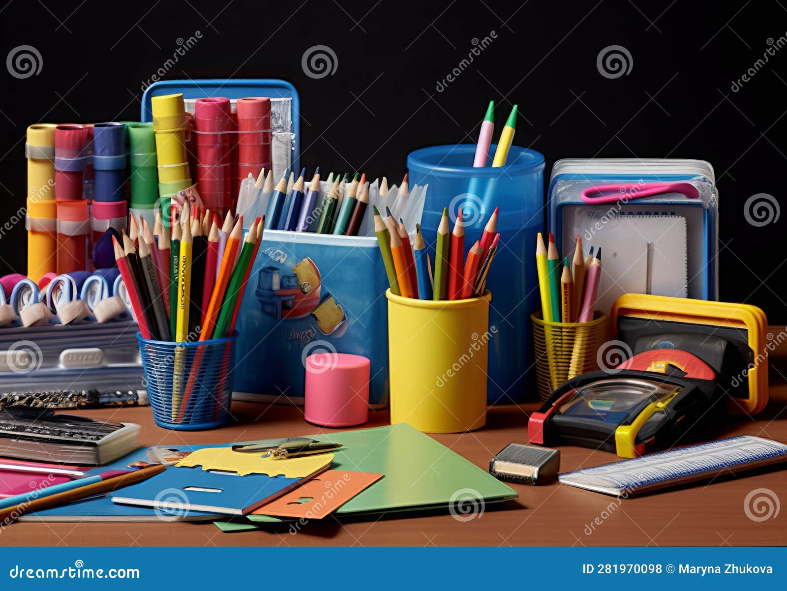 Stationery for School or Office. Various Writing Instruments Stock