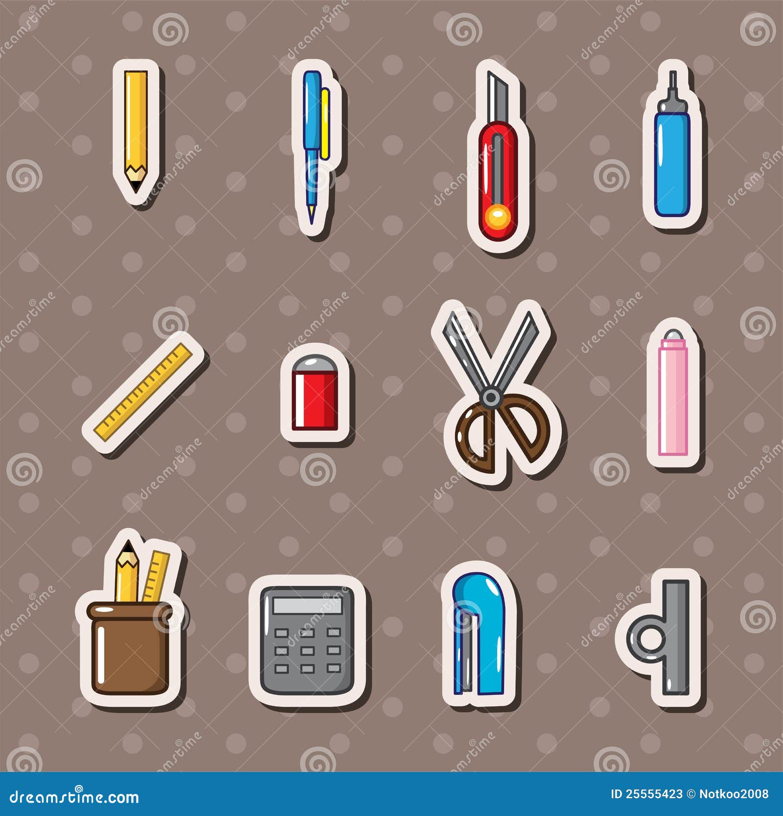 Stationery stickers stock vector. Illustration of eraser 25555423