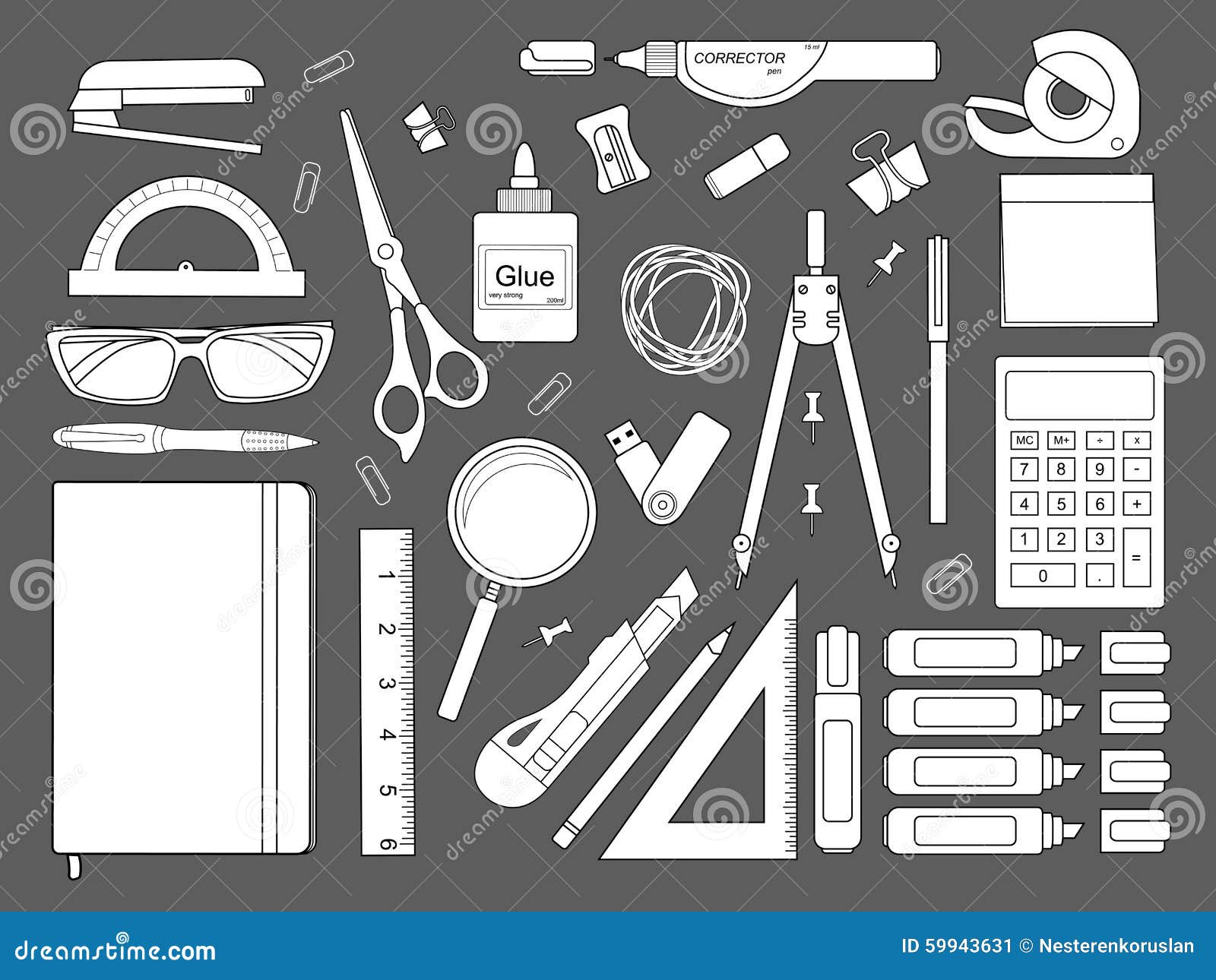 Stationery tools. Line art stock vector. Illustration of knife 59943631