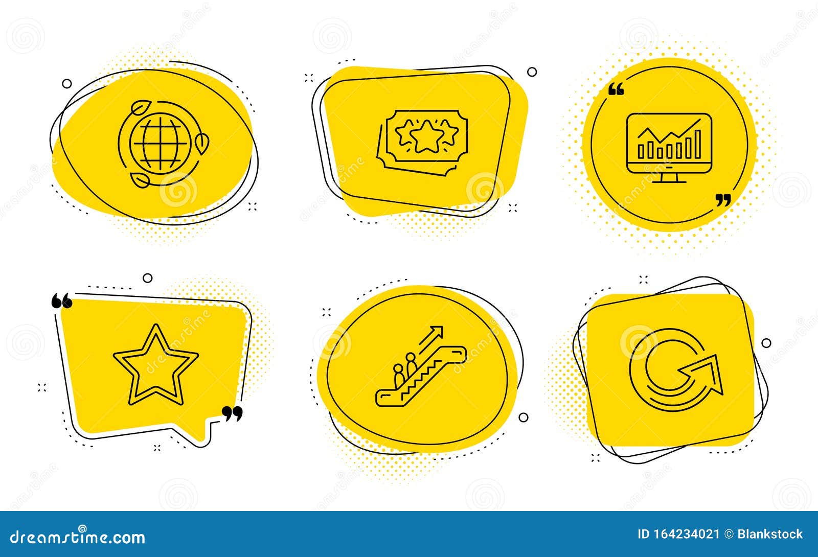 statistics, eco energy and loyalty points icons set. escalator, star and reload signs. 