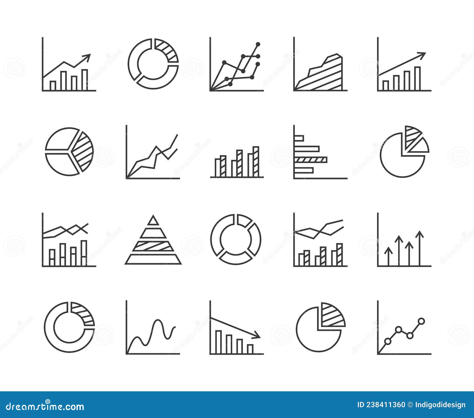 Statistics - Line Icon Set With Stroke. Collection Of 20 Graphs, Charts ...
