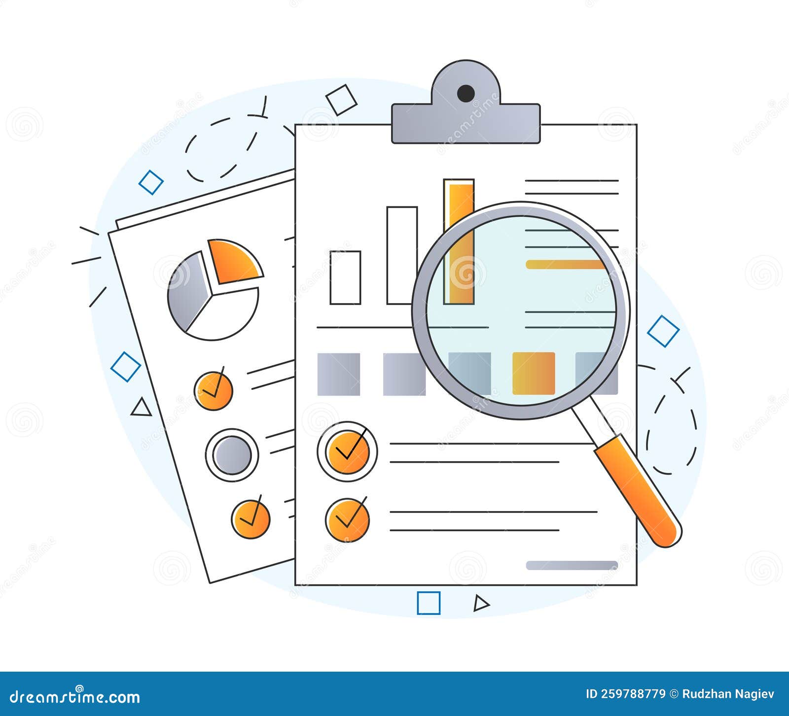 Statistics with Magnifying Glass Stock Vector - Illustration of