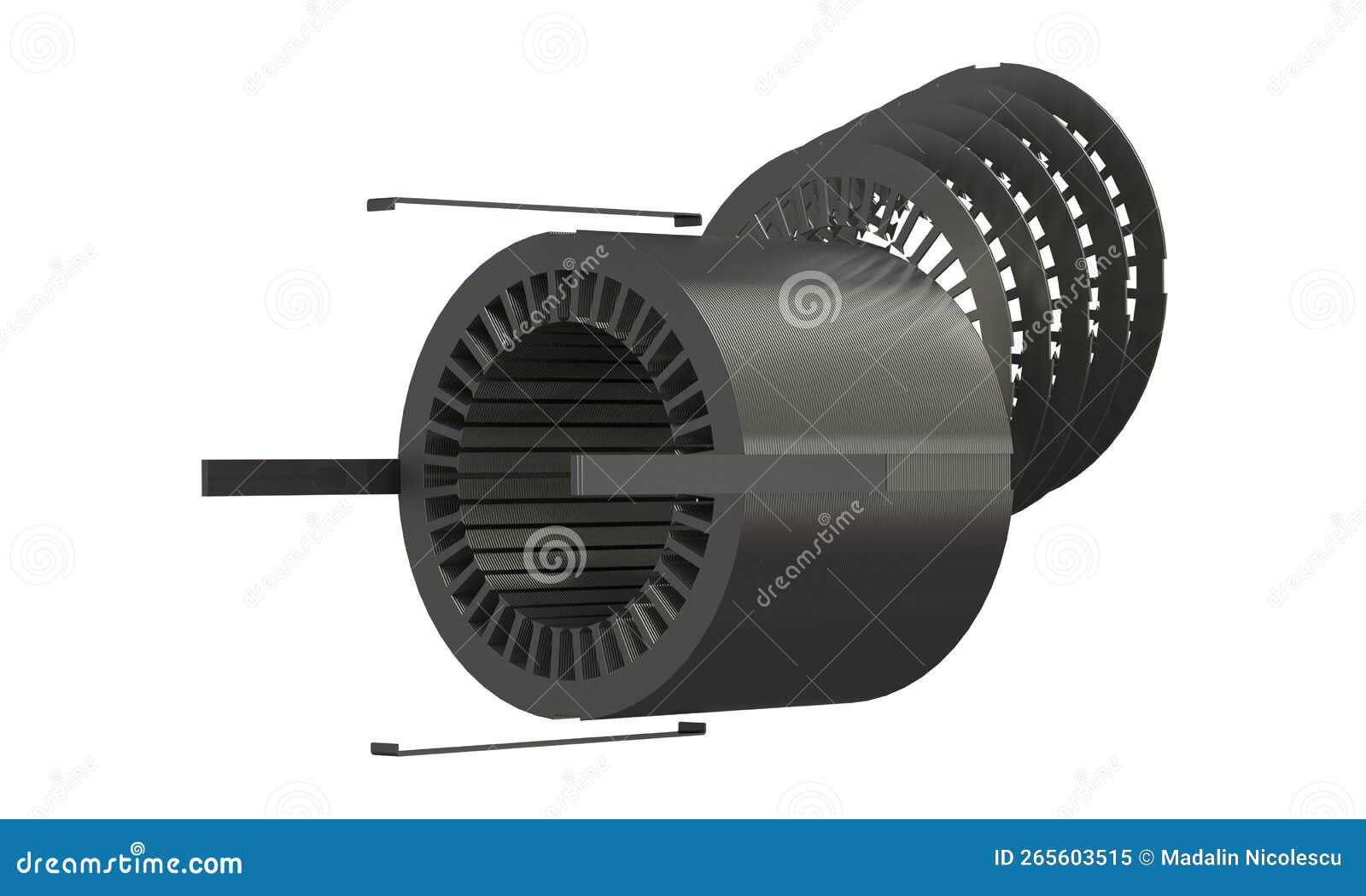 Electric motor, 3D rendering black and white isolated on white Stock  Illustration