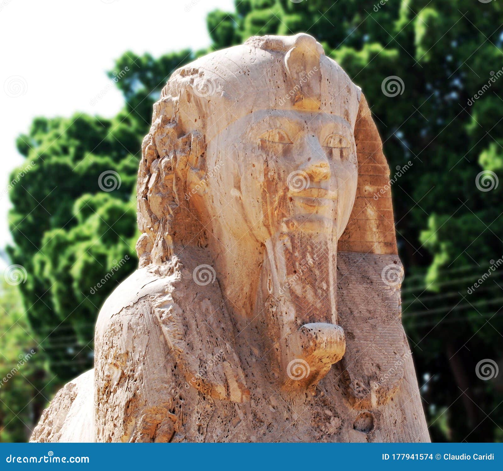 Statue of an Alabaster Sphinx, Egypt. Closeup Stock Photo Image of