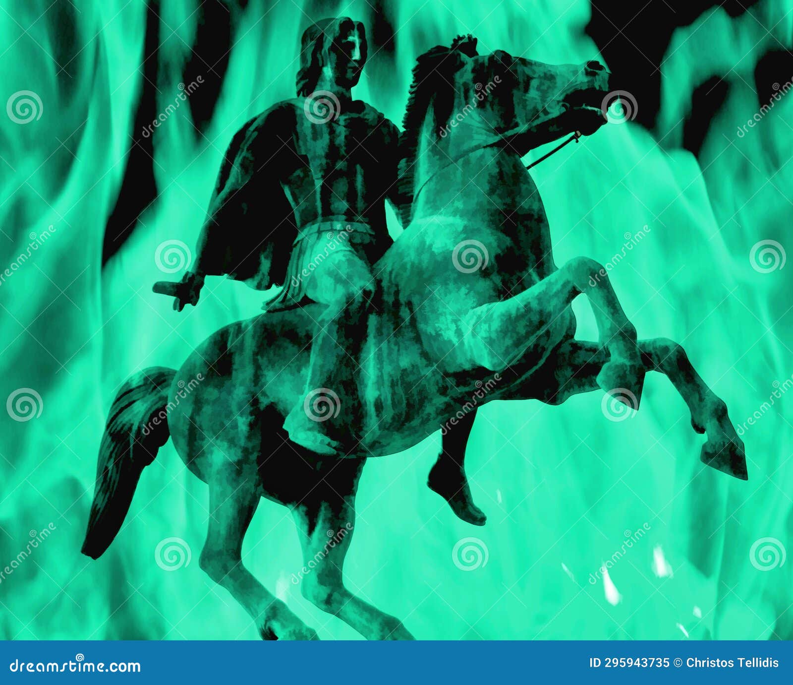 Statue of Alexander the Greate. Digital Illustration Art Stock