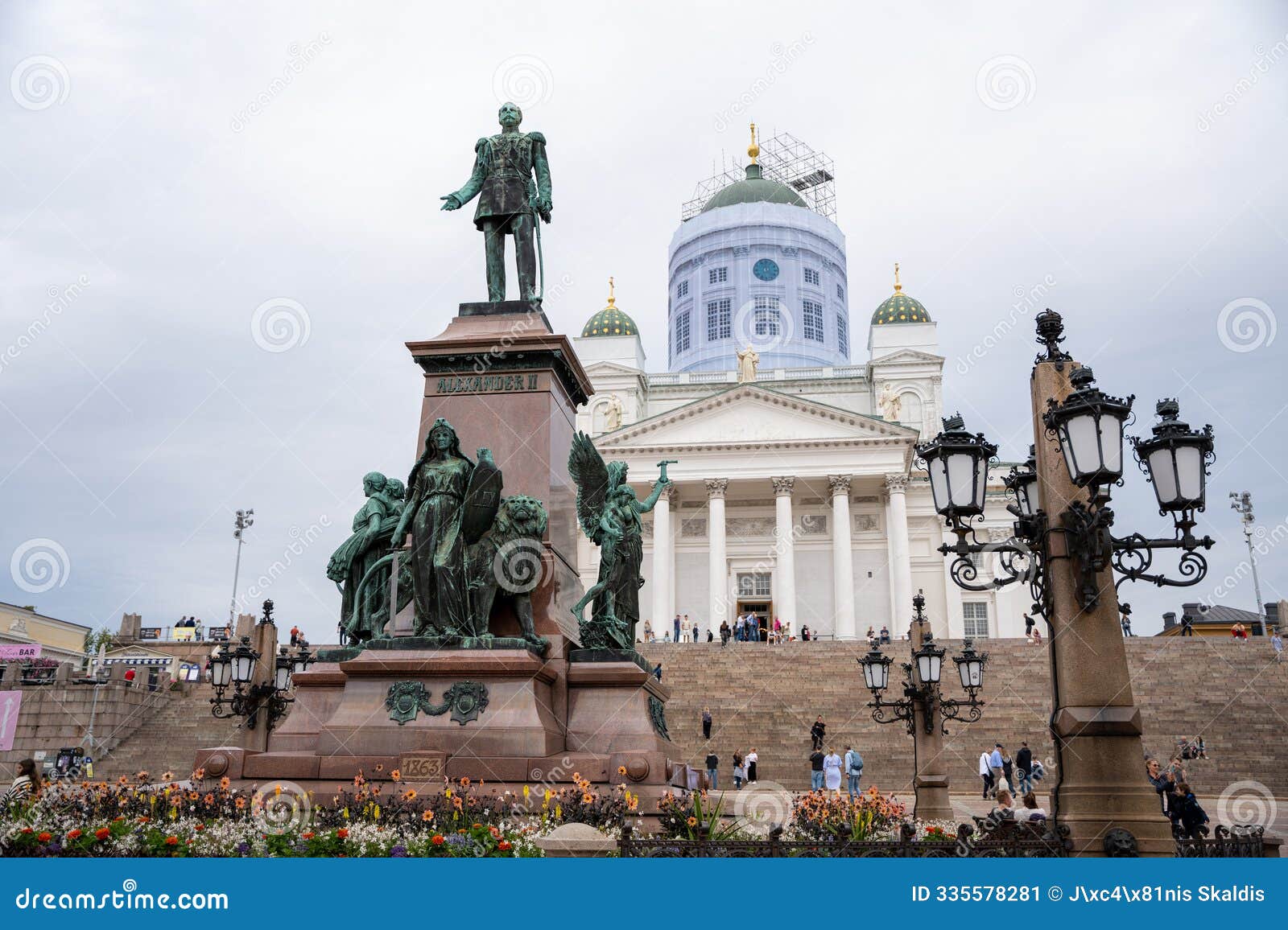 statue of alexander ii in senate square in helsinki, finland