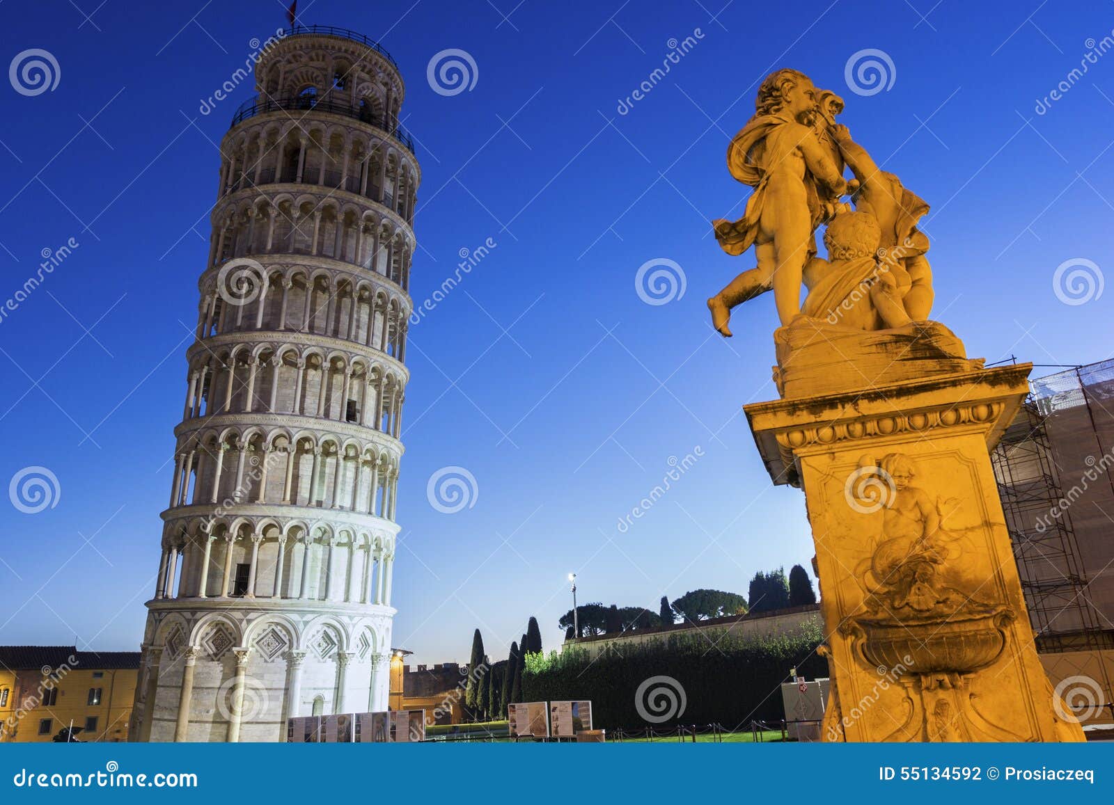 Statue of Angels Near the Leaning Tower of Pisa in Italy Stock Photo
