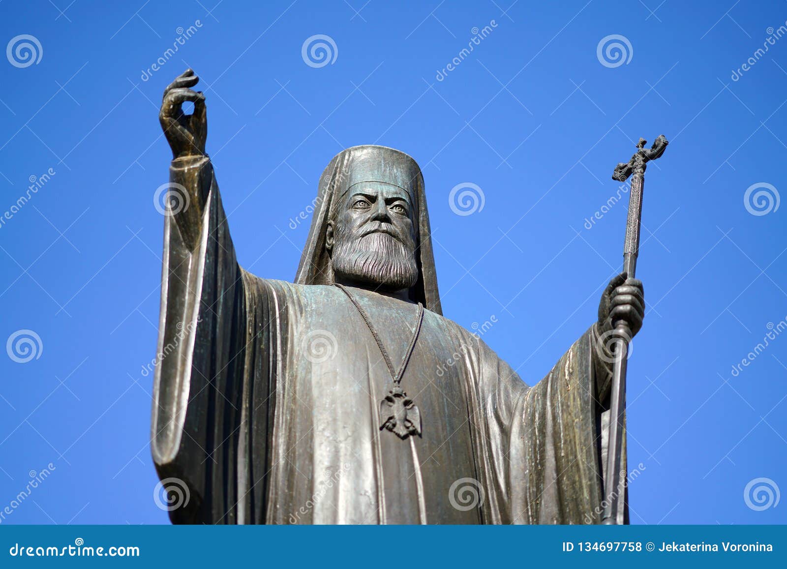 statue of the archibishop damaskinos in metropoli square, in athens