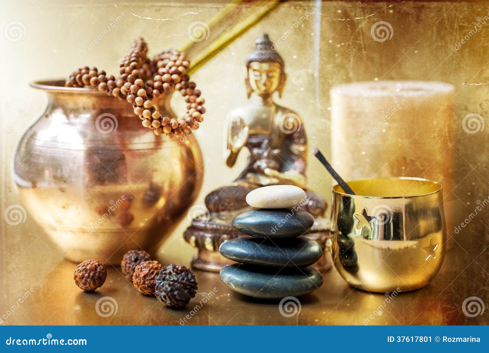 Statue of Buddha, Zen Stones, Incense. Stock Image - Image of ancient ...