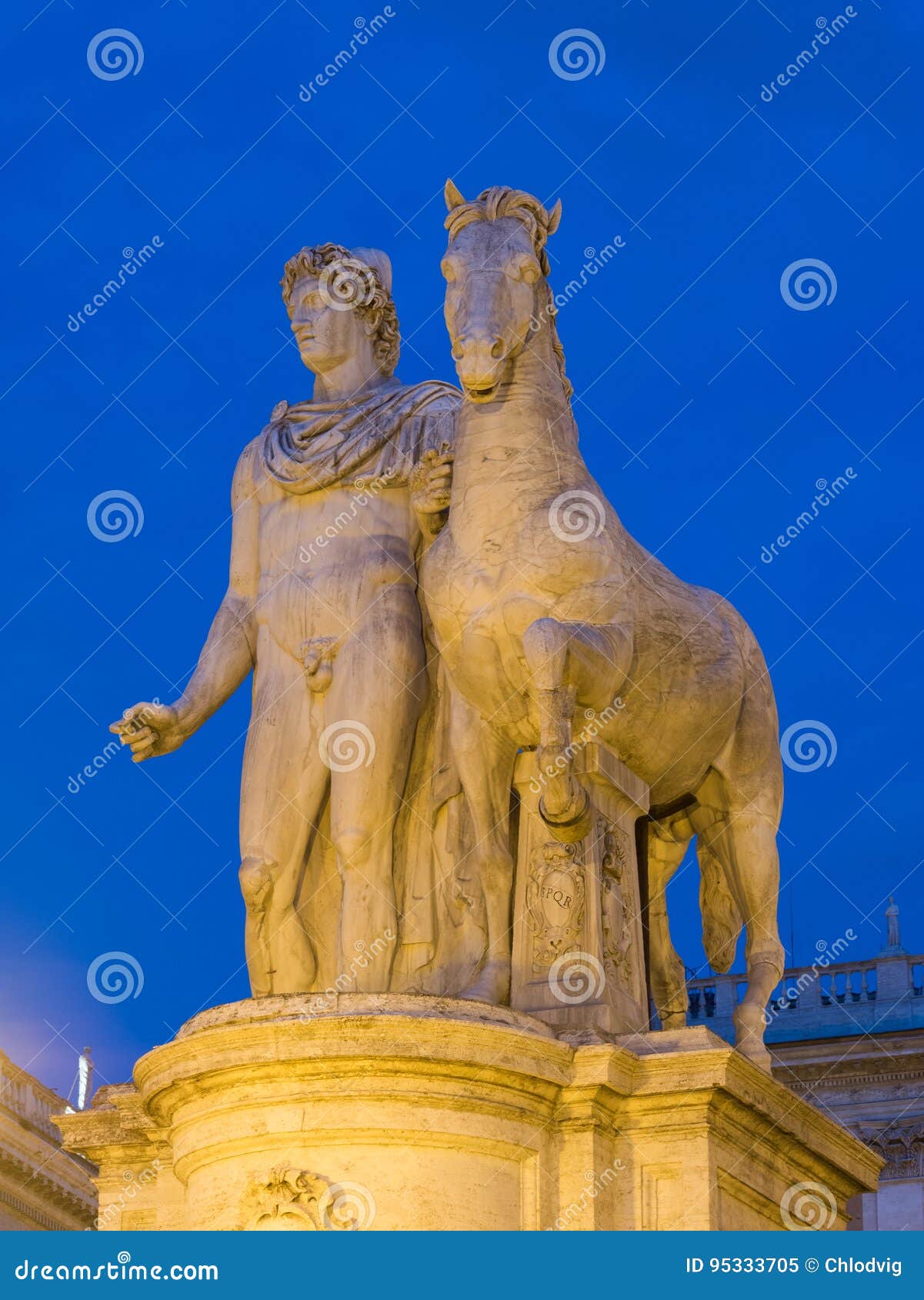 Statue of Castor or Pollux at Night Stock Image Image of centre