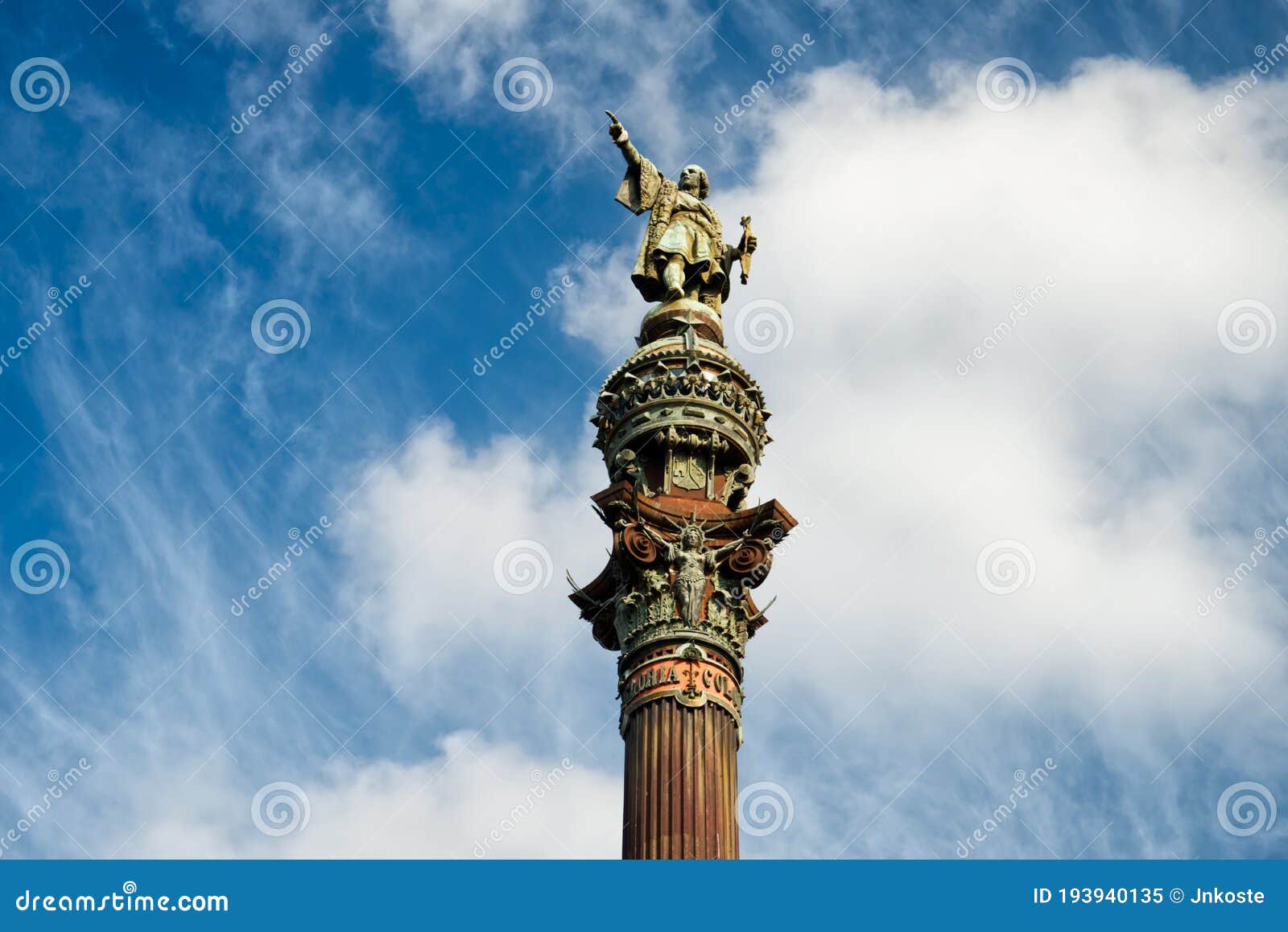 Statue Of Christopher Columbus In Town Center Pointing West In Village