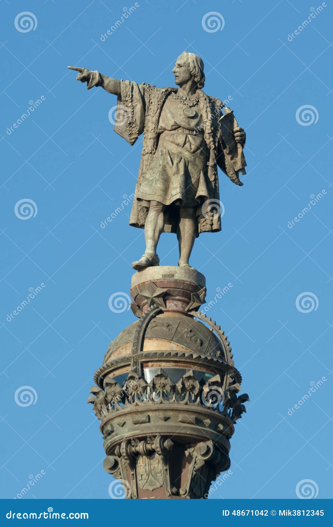 Statue Of Christopher Columbus In Town Center Pointing West In Village