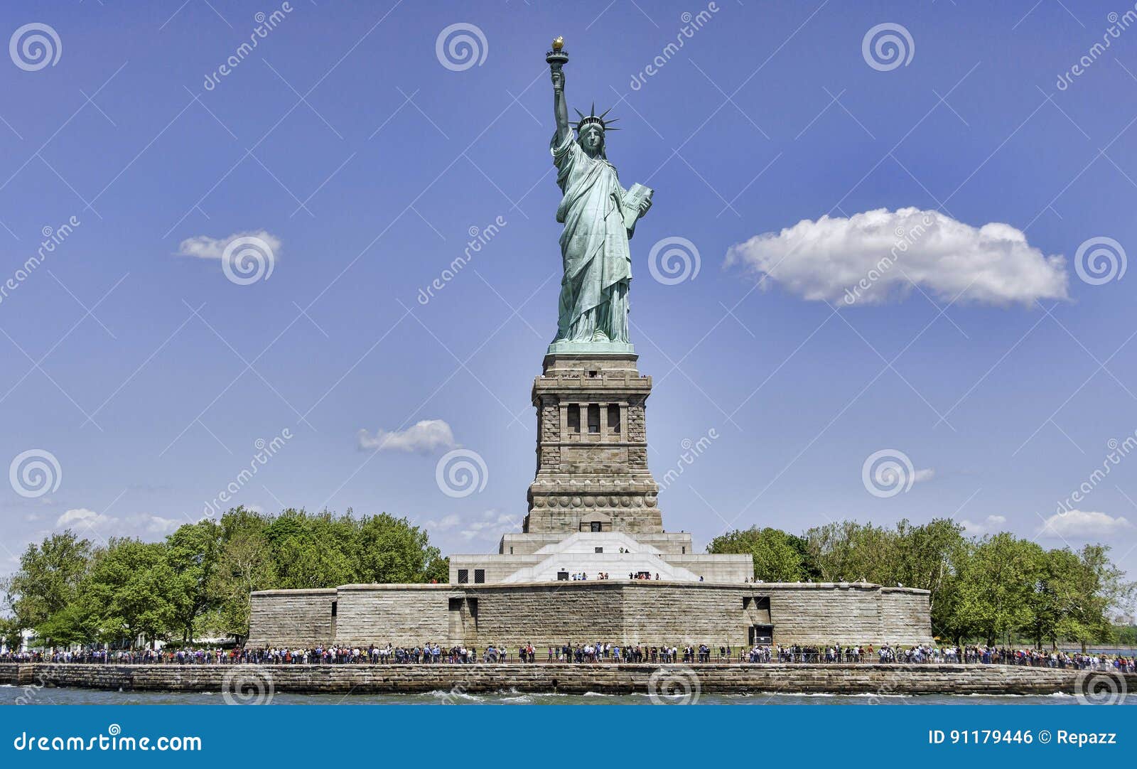 Statue De La Liberté Et Du Coucher Du Soleil De New York