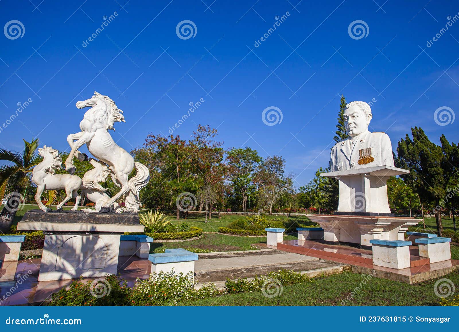 statue of el tari and horse in el tari airport park, kupang, east nusa tenggara, indonesia.