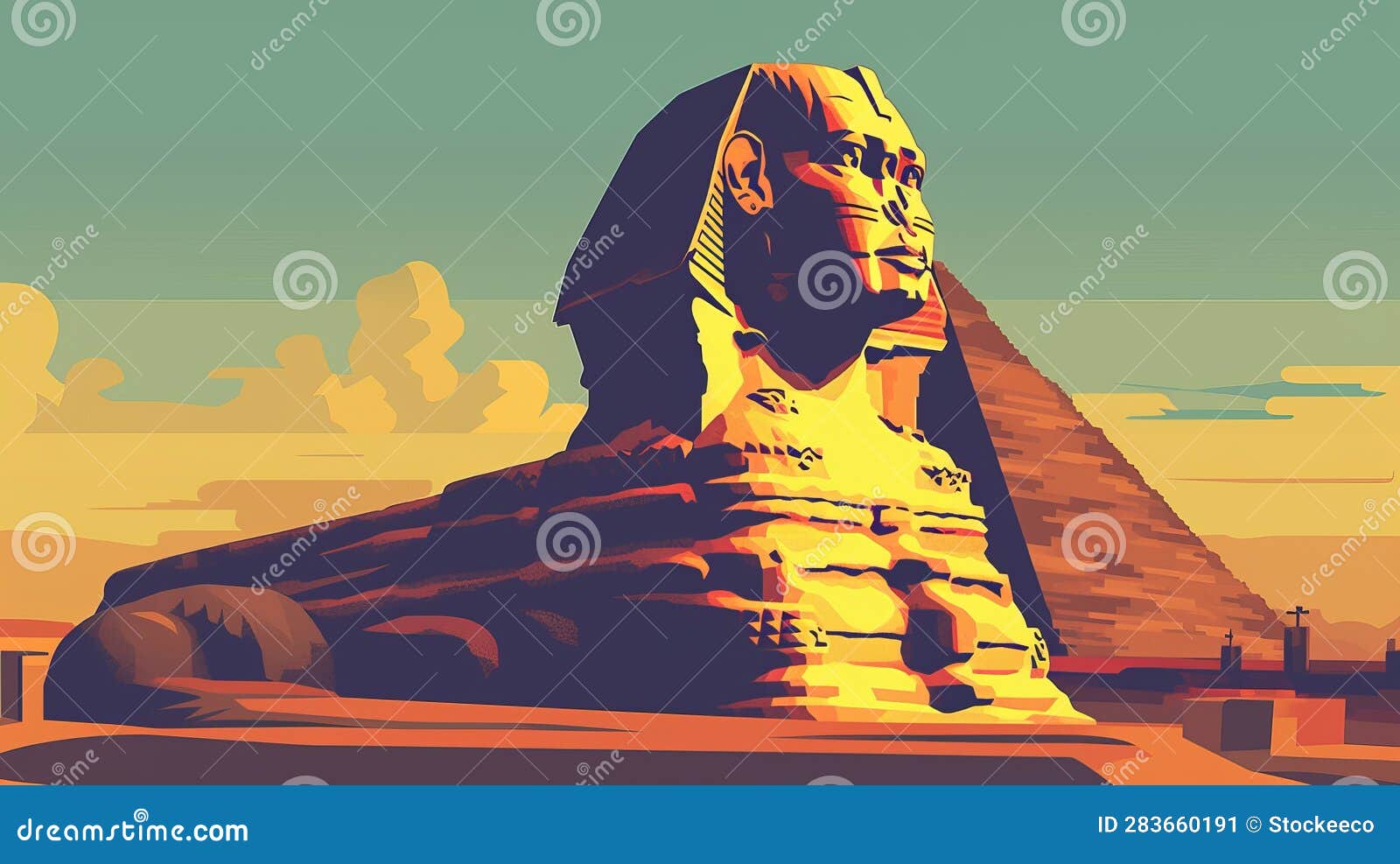 the great sphinx: a vibrant wpa style poster in minimal daytime