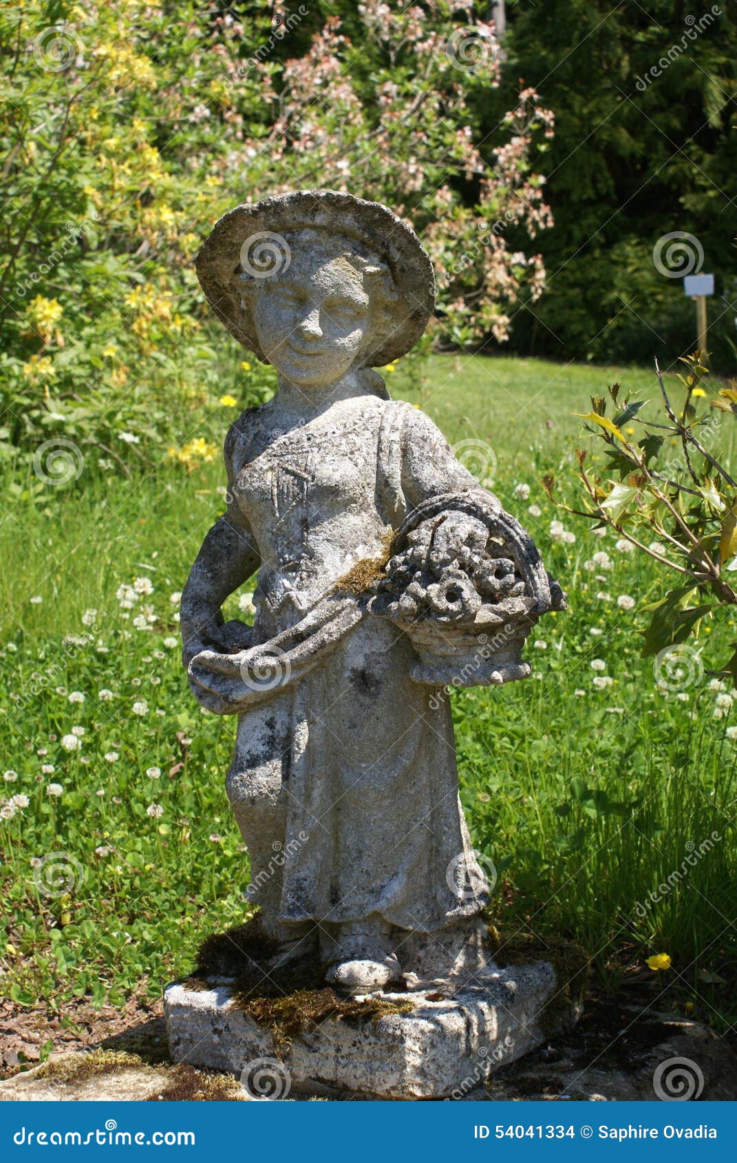 statue girl carrying basket flowers garden 54041334