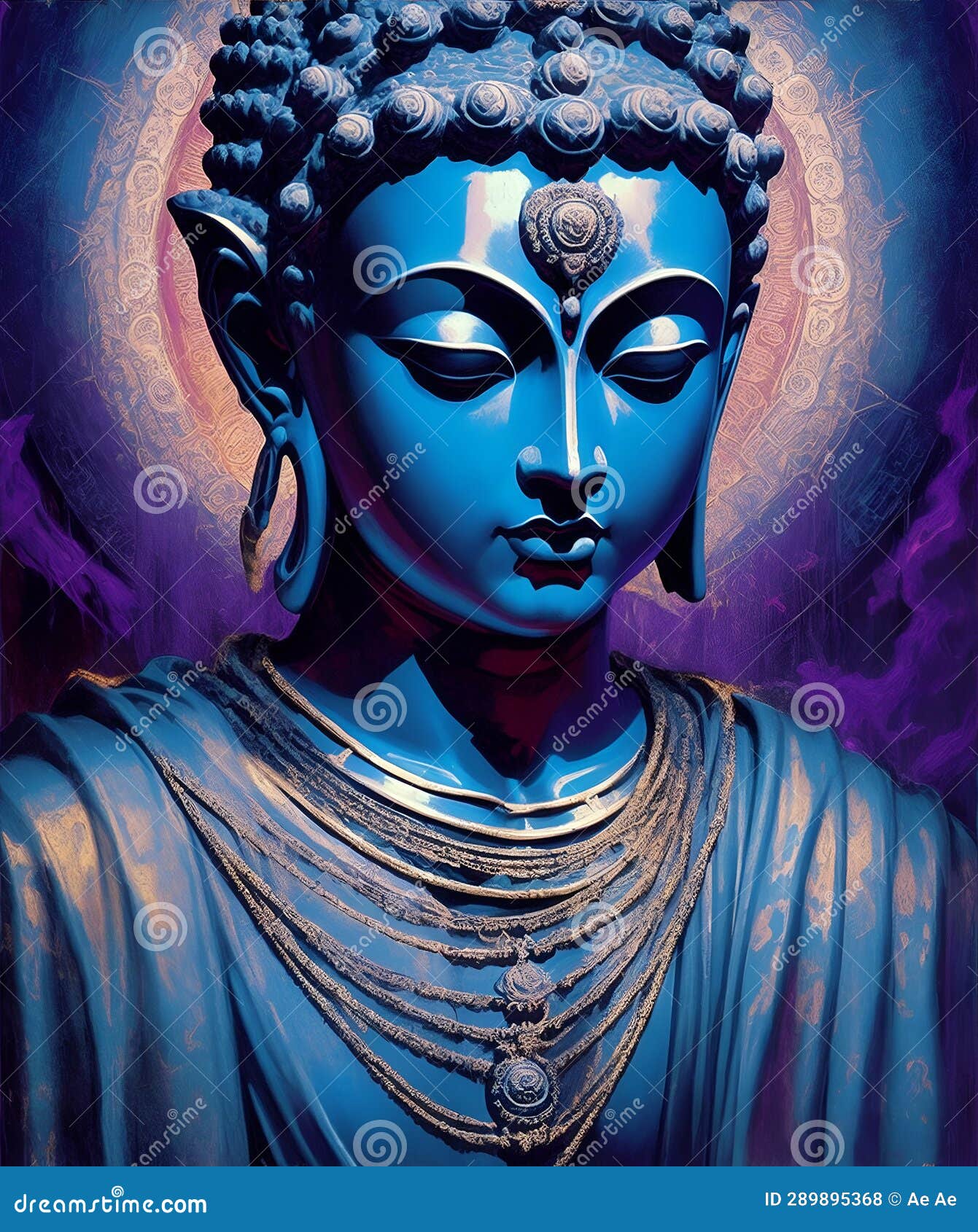 Statue of God Buddha. Decorative Digital 2D Painting. Illustration