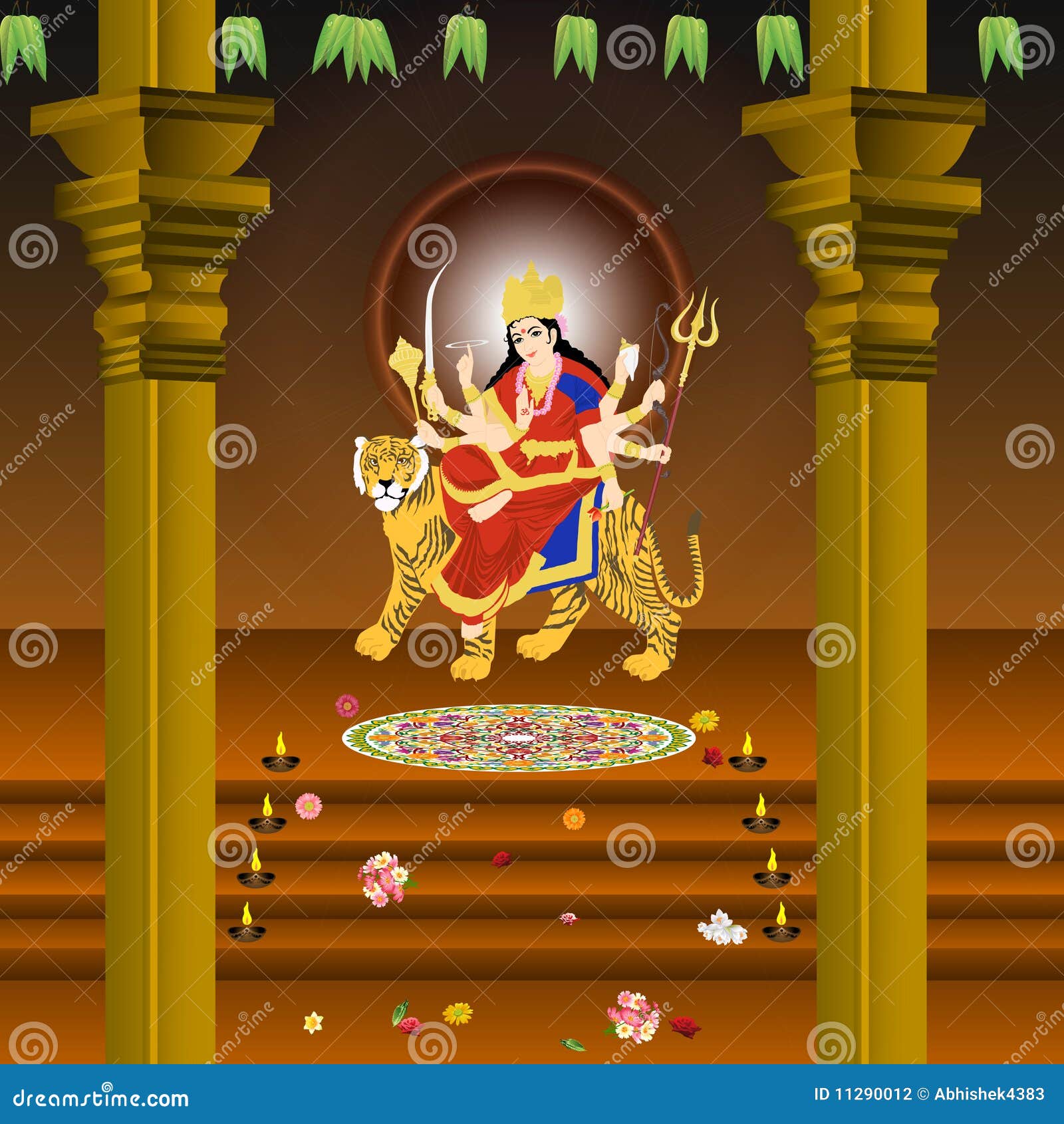 Statue of Godess Durga on Tiger, Hindu Mythology Stock Illustration Illustration of religion
