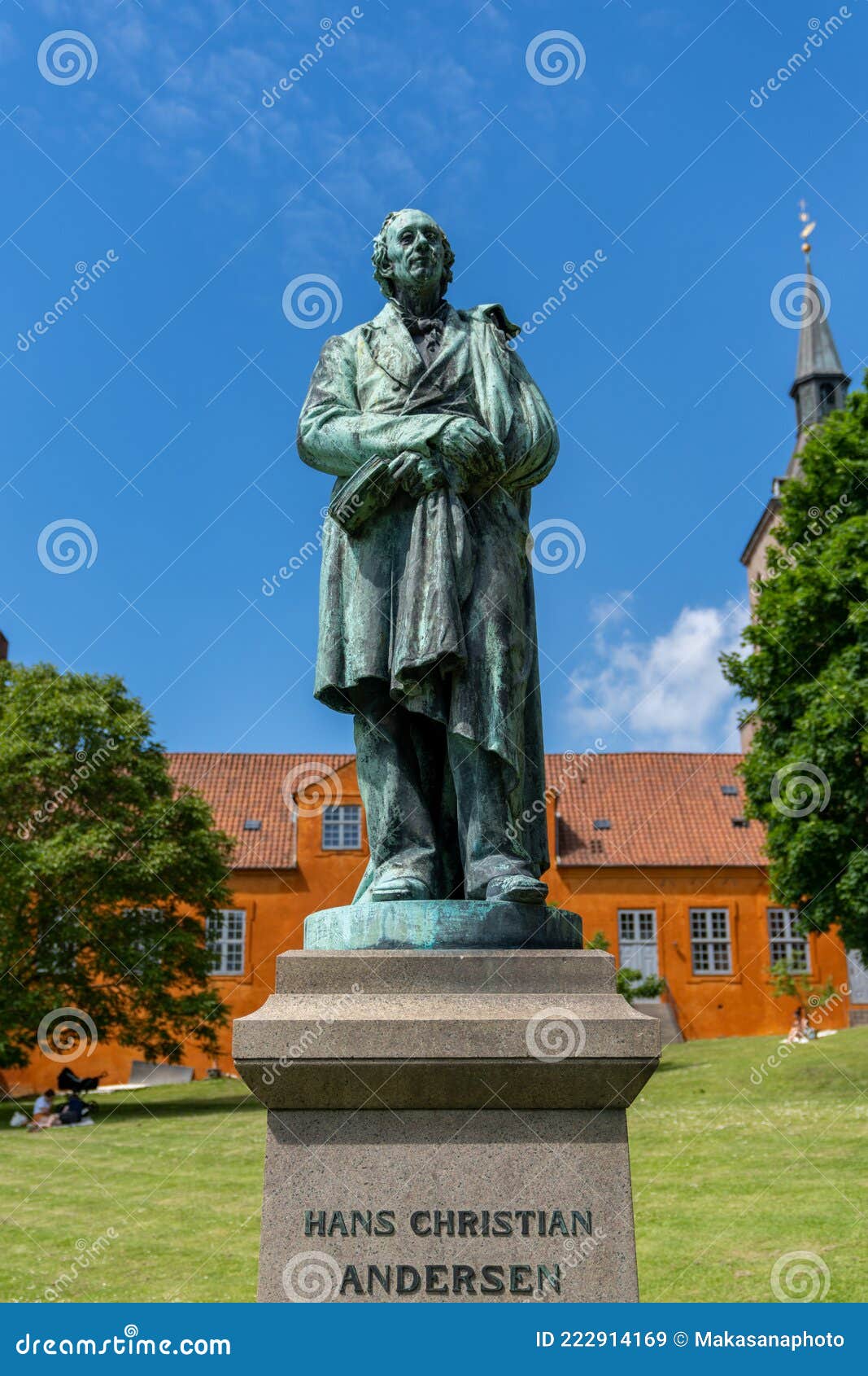 Statue of Hans Christian Andersen in the Park of Saint Canute Cathedral ...