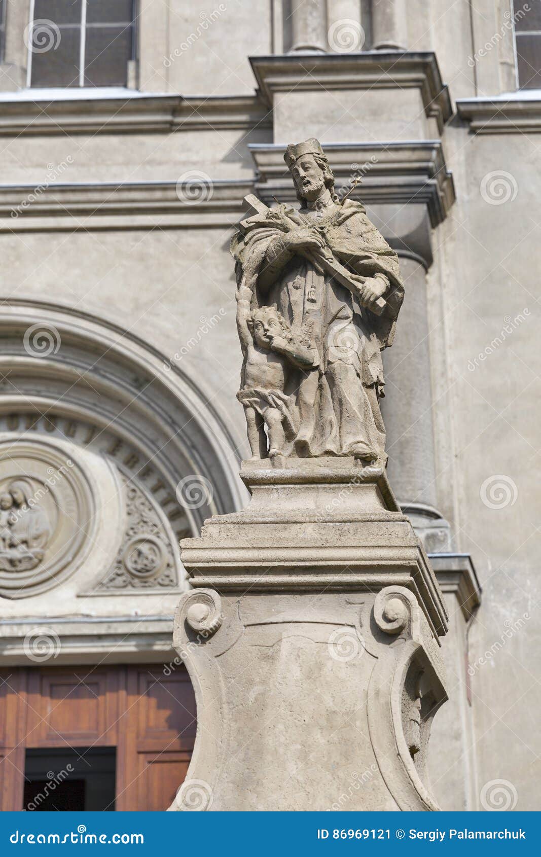 statue john of nepomuk at carmelita basilica. keszthely, hungary.