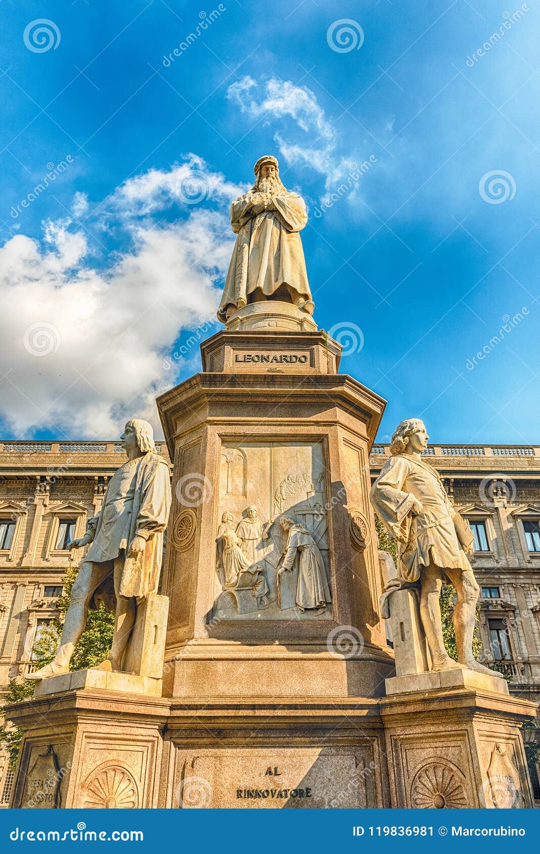 statue of leonardo da vinci in milan, italy