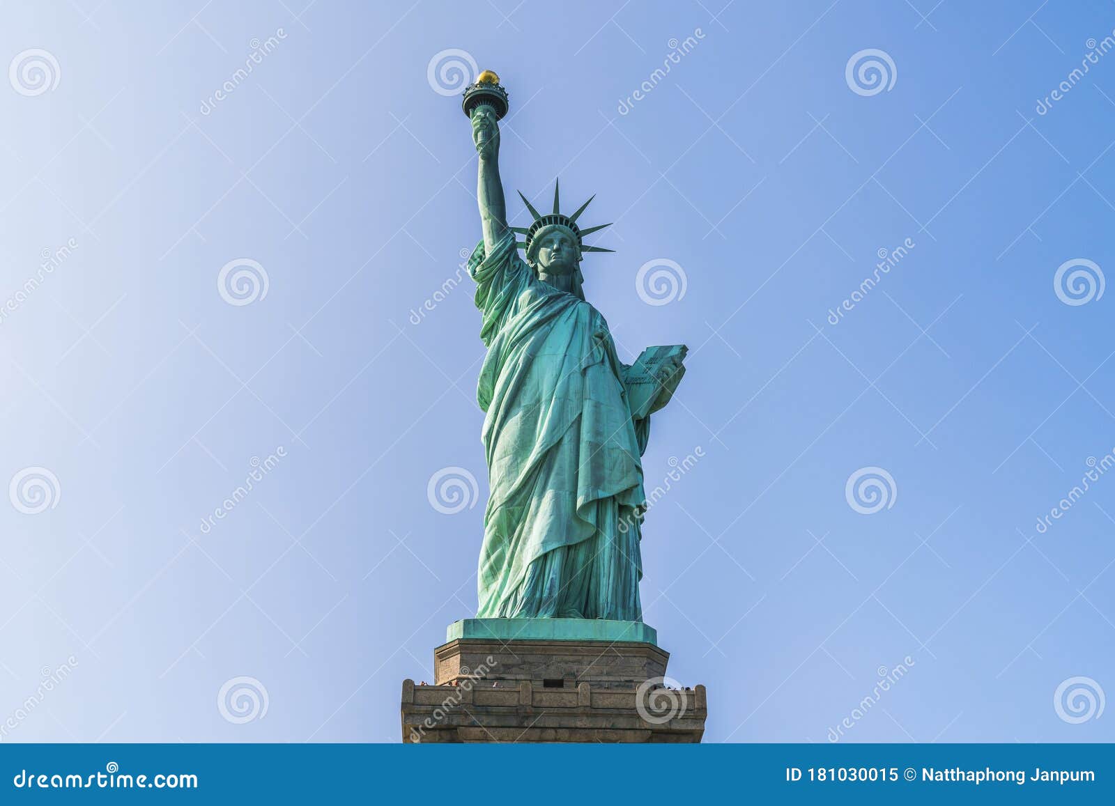 The Statue of Liberty with Blue Sky Background Stock Image Image of