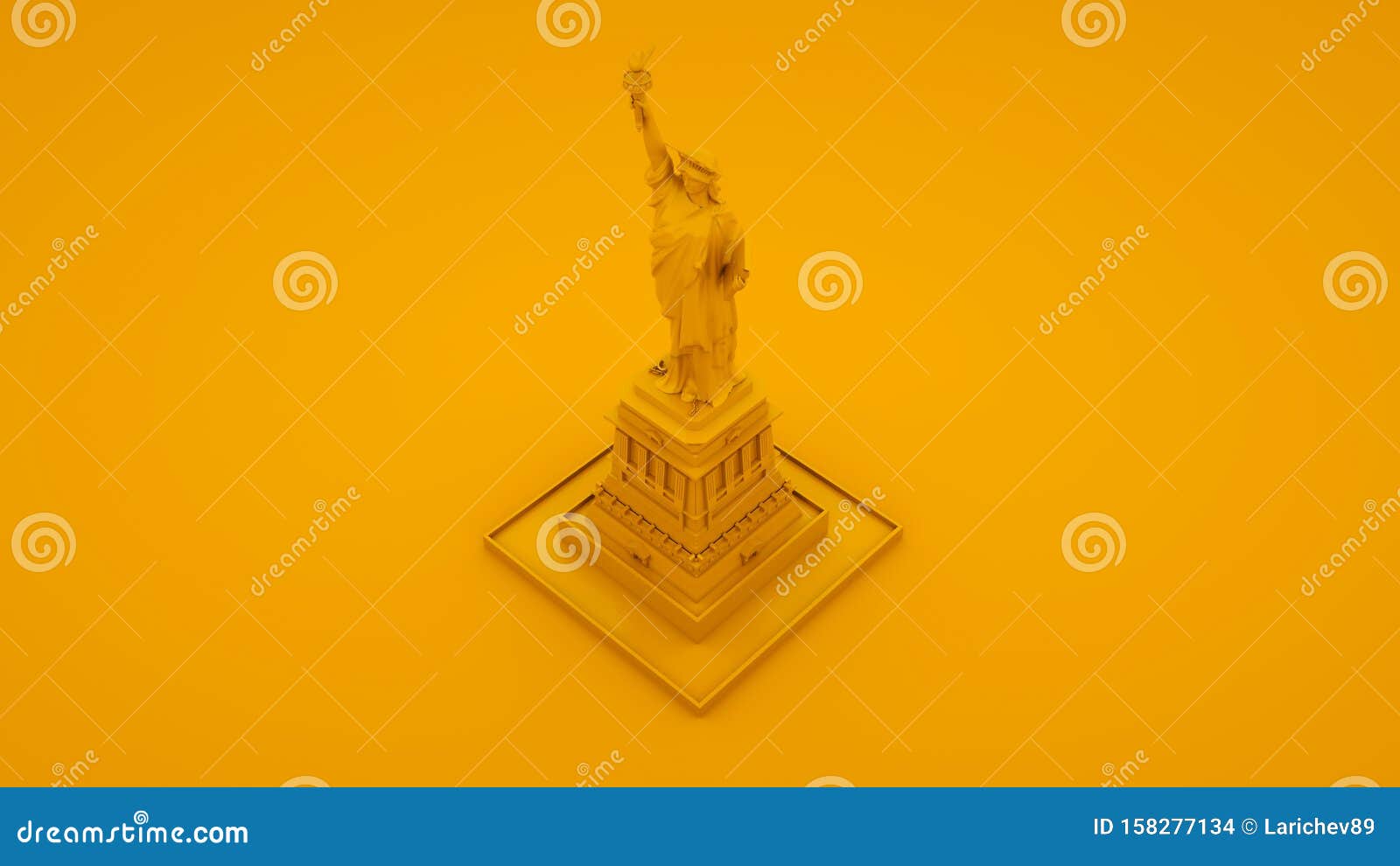 Statue Of Liberty Isolated On Yellow Background. 3d Illustration Stock