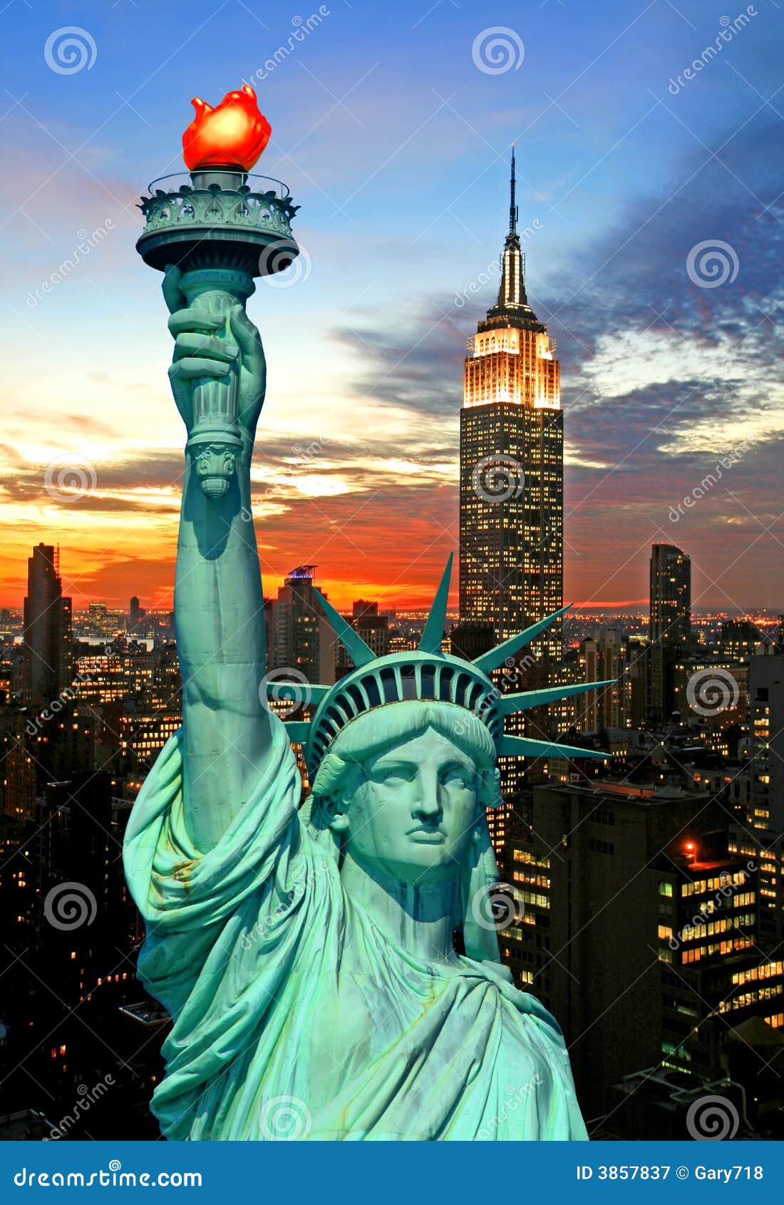 The Statue Of Liberty And New York City Skyline Stock Image - Image of