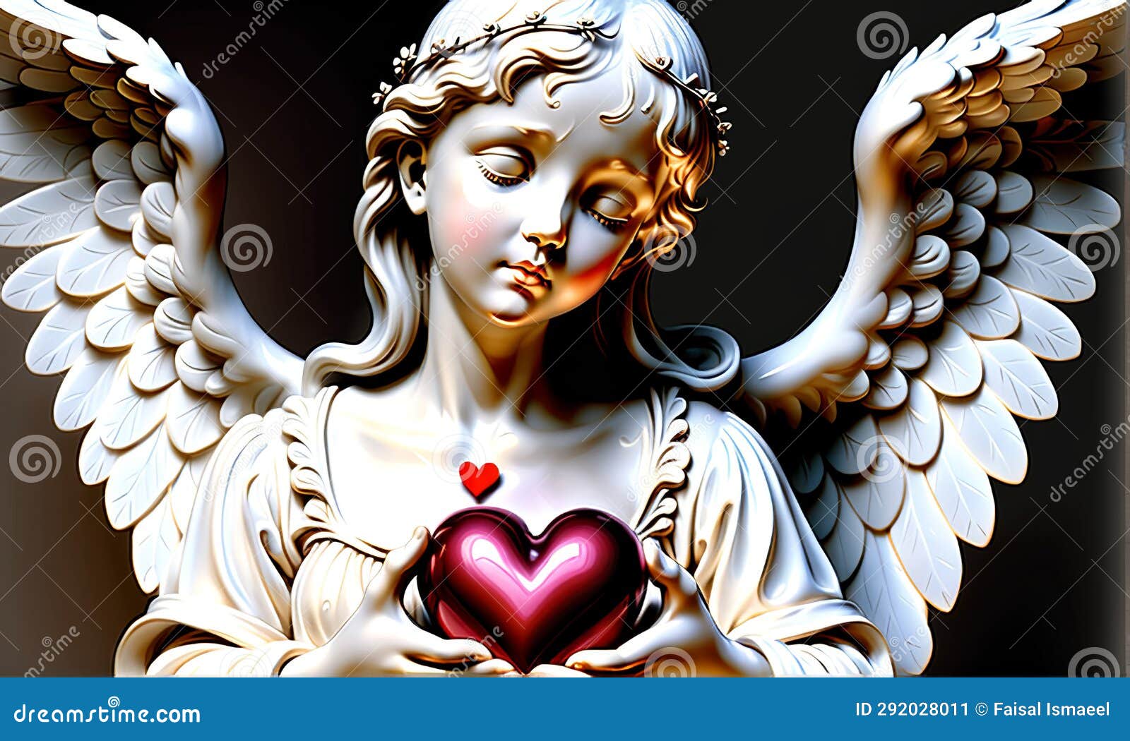 Statue of a Little Angel Holding a Heart Stock Illustration