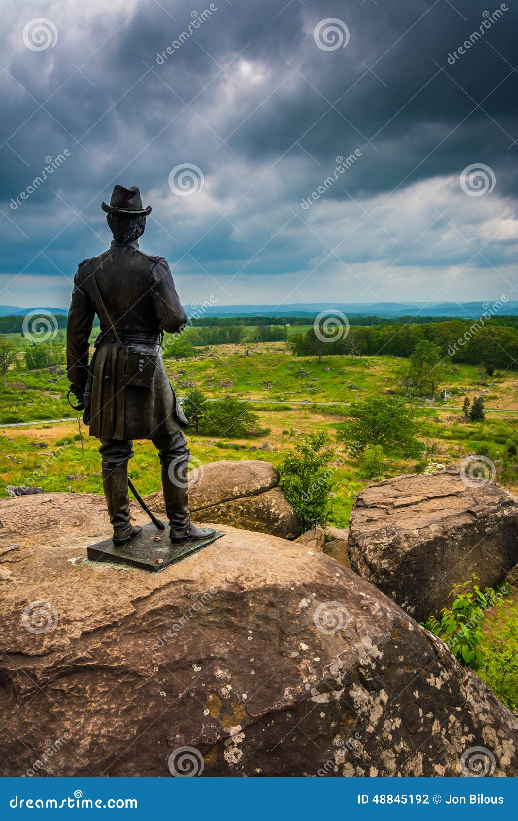 Statue on Little Round Top, in Gettysburg, Pennsylvania. Stock Photo
