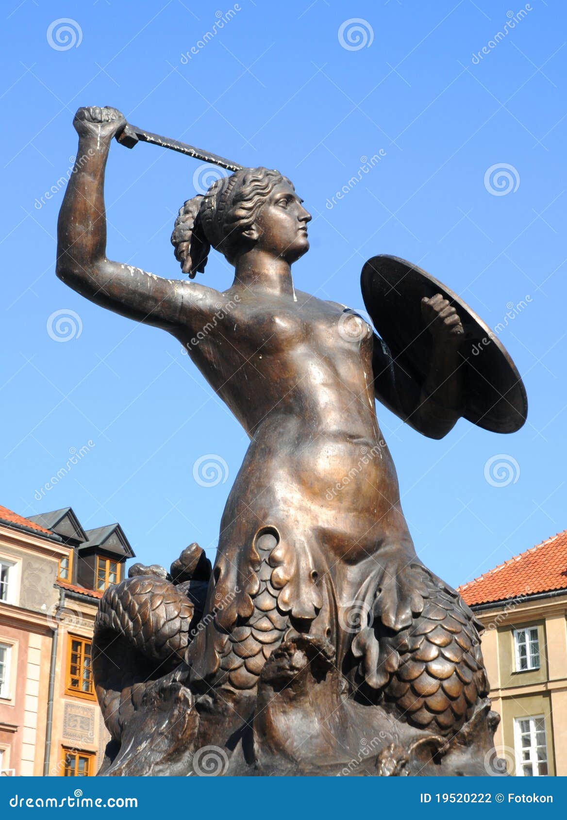 statue of mermaid, old town in warsaw, poland