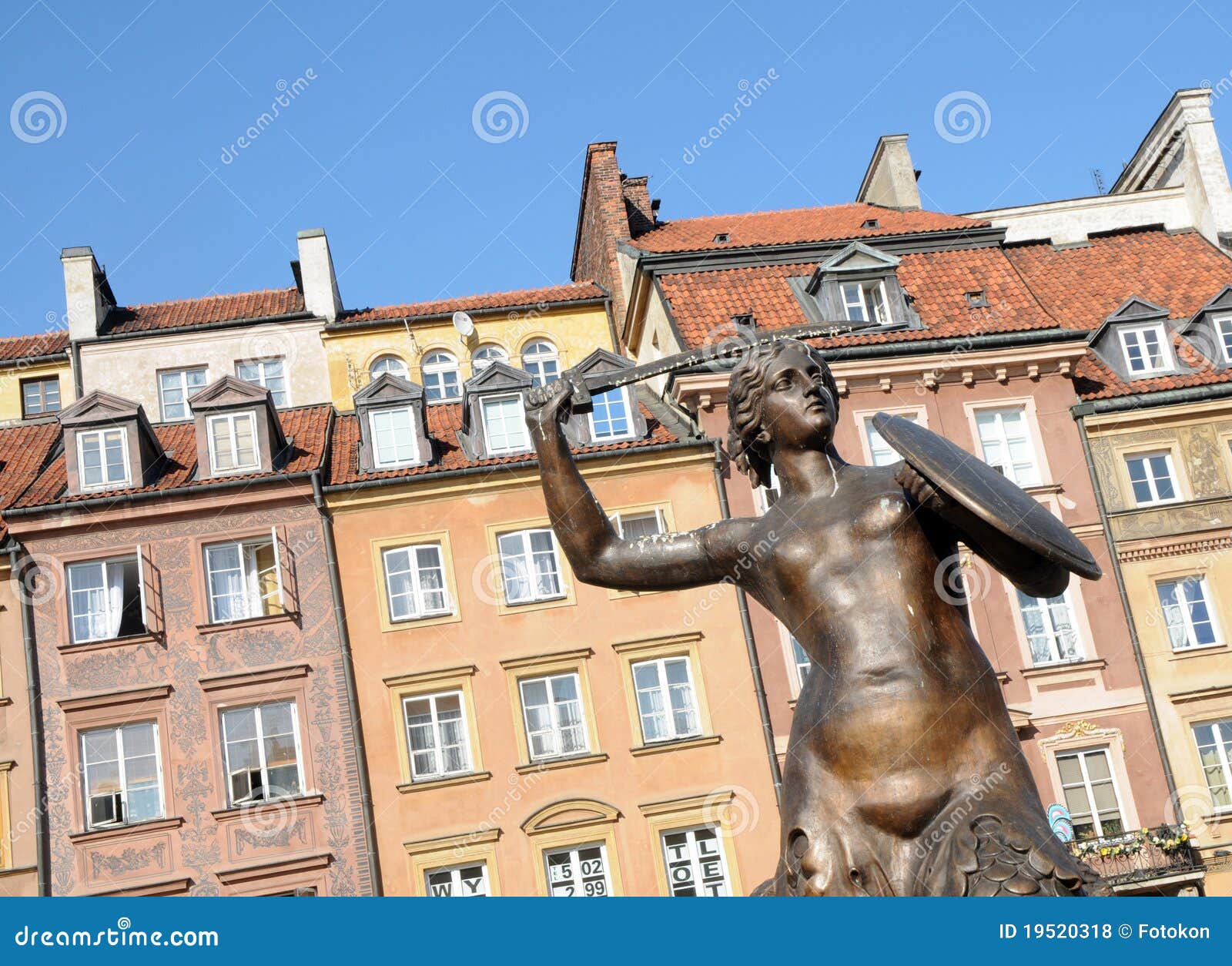 statue of mermaid, old town in warsaw, poland