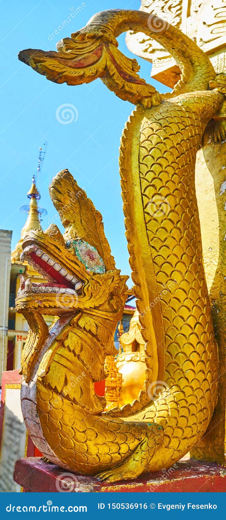 the golden nagar serpent in popa taung kalat monastery, myanmar