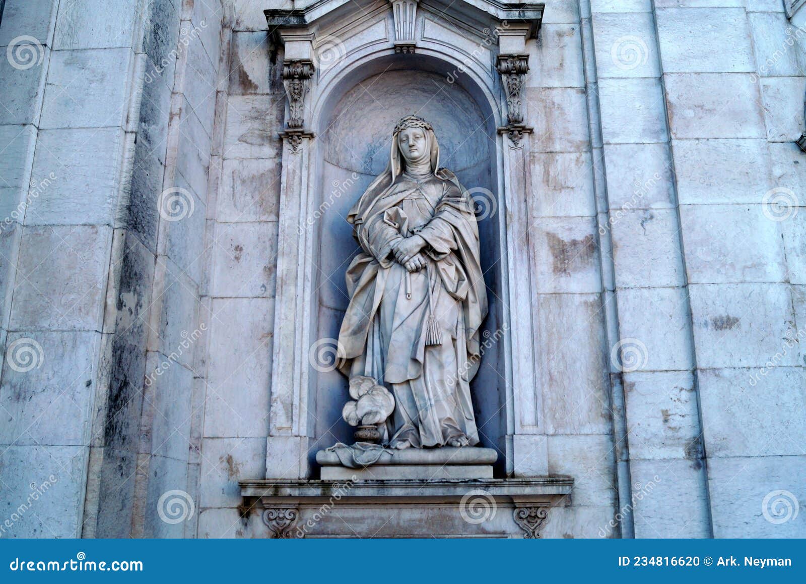 statue of st. mary magdalene de` pazzi, decoration of the facade of the estrela basilica, lisbon, portugal