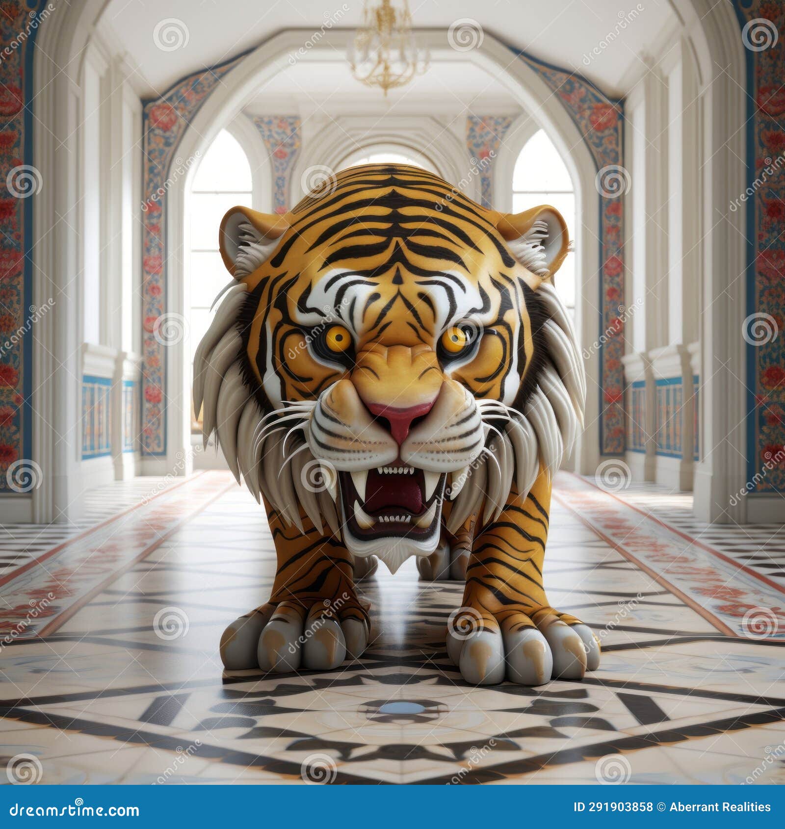 A Statue of a Tiger in an Ornate Room Stock Illustration Illustration of decor, characters