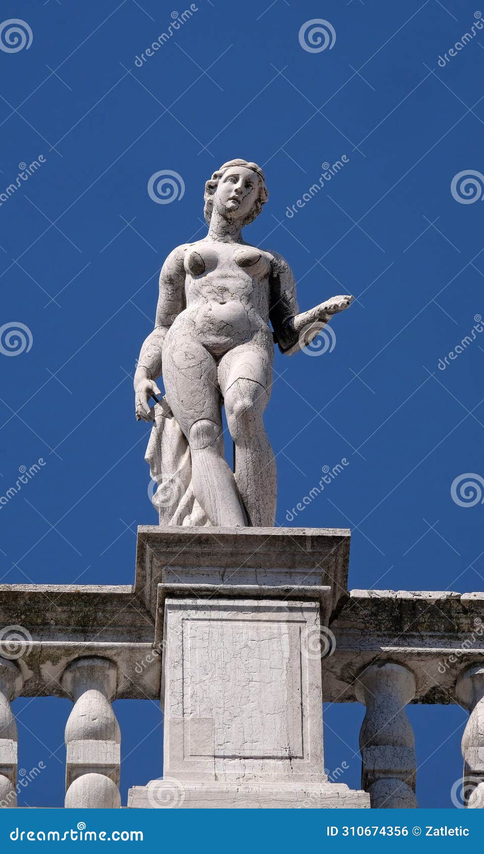 statue at the top of national library of st mark`s biblioteca marciana, venice