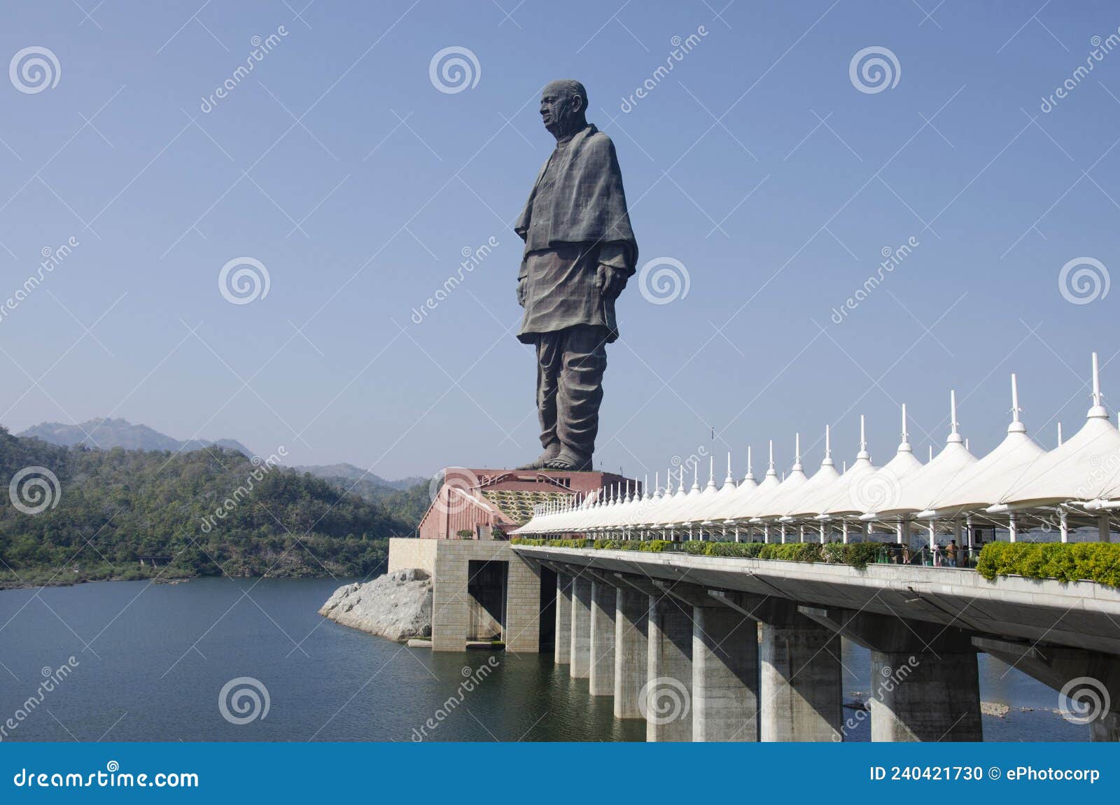 statue of unity of vallabhbhai patel on banks of narmada river. world`s tallest statue at 182 meters
