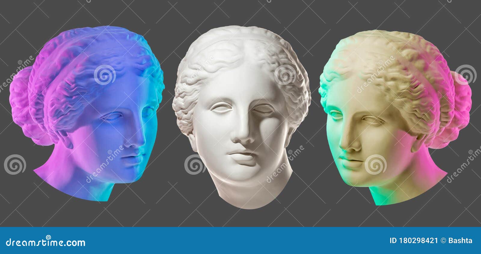 statue of venus de milo. creative concept colorful neon image with ancient greek sculpture venus or aphrodite head