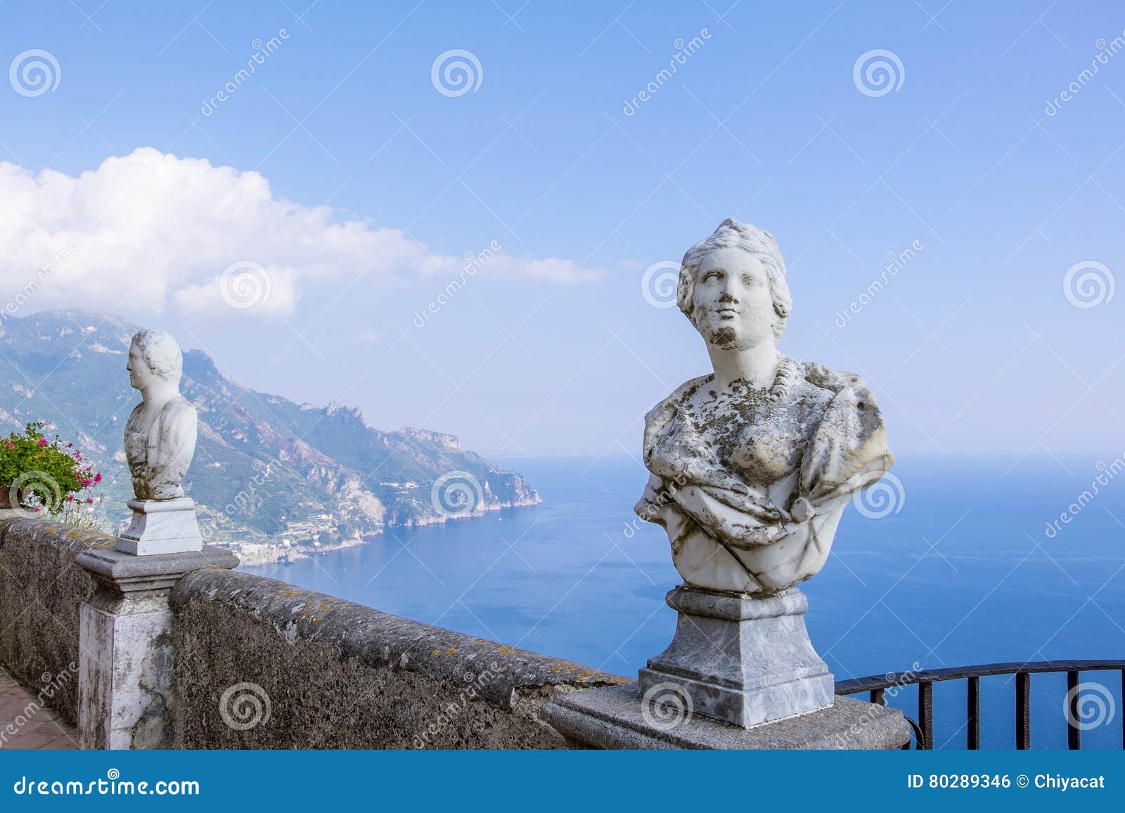 statues along the terrace of infinity in ravello